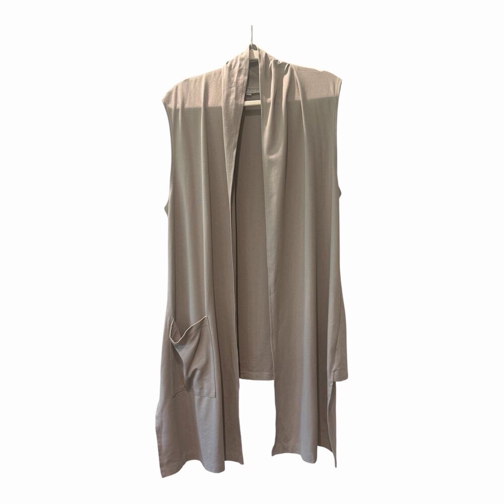 Bryn Walker Women XL Gray Taupe Long Vest Cardigan Modal Lagenlook High Low USA